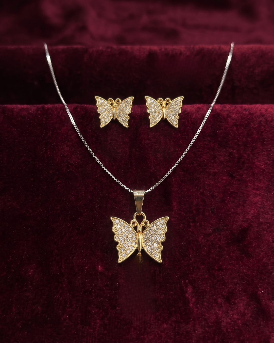Golden Butterfly Crystal Jewellery Set