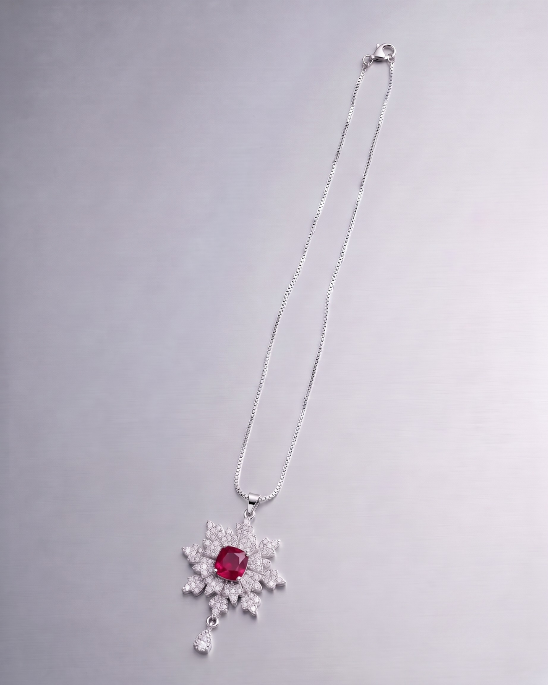 Snowflake Red Crystal Pendant Necklace