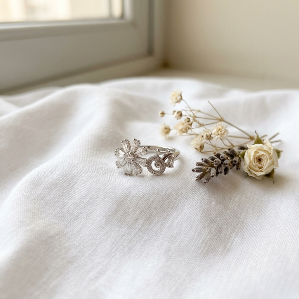 Crystal Flower Adjustable Ring