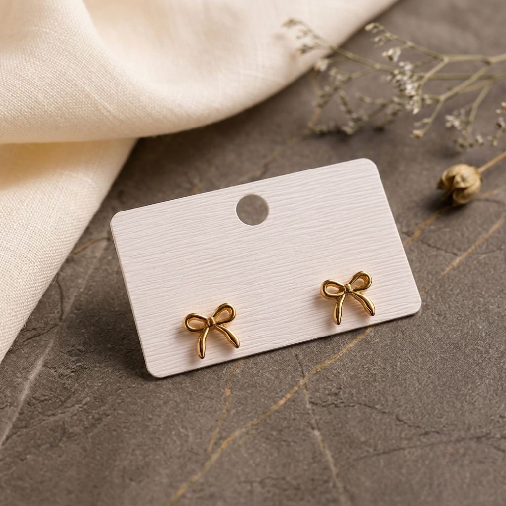 Golden Bow Stud Earrings
