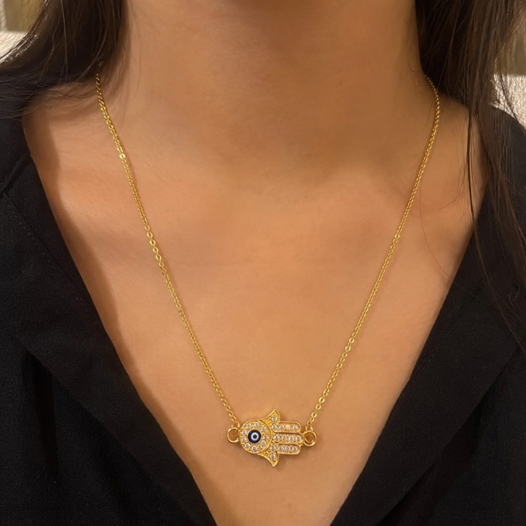 Guardian Hamsa Crystal Necklace Evil Eye Pendant