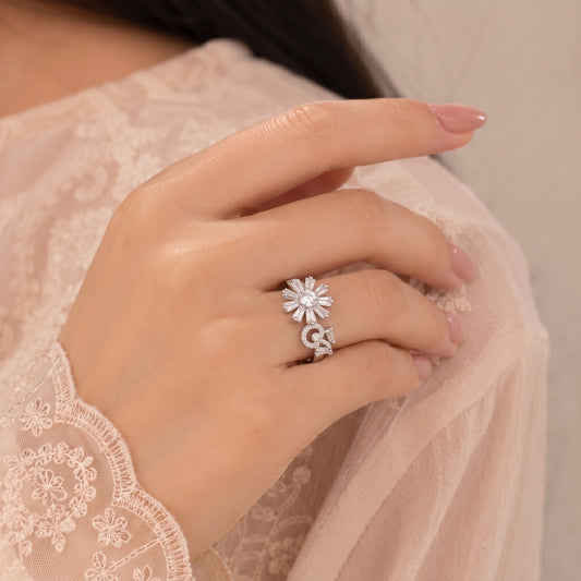 Crystal Flower Adjustable Ring