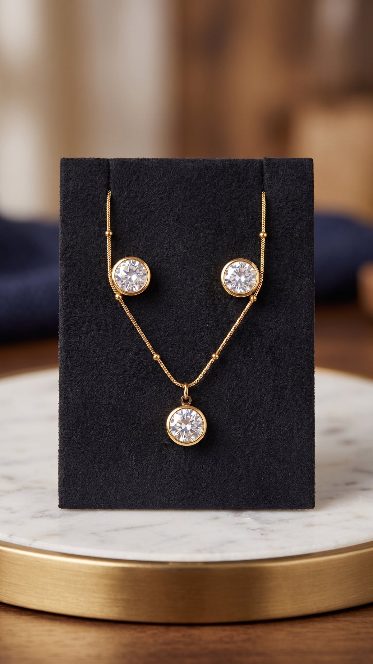 Aurelia Bezel Crystal Pendant & Stud Earring Set
