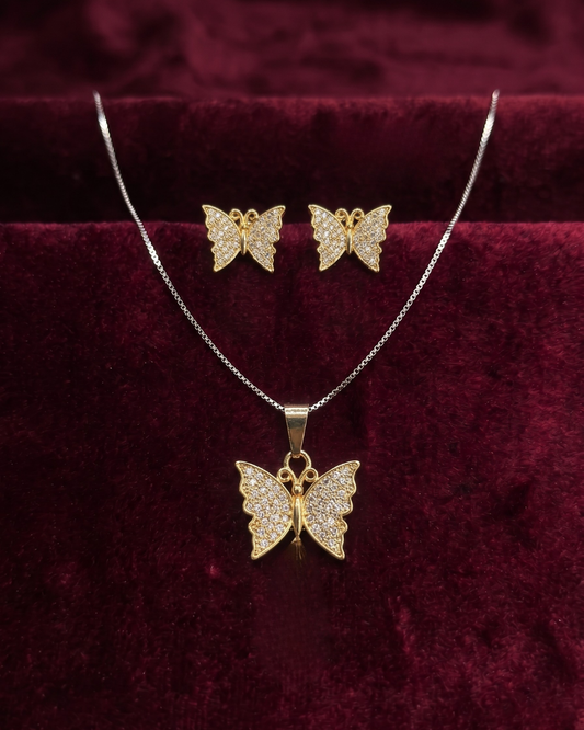 Golden Butterfly Crystal Jewellery Set