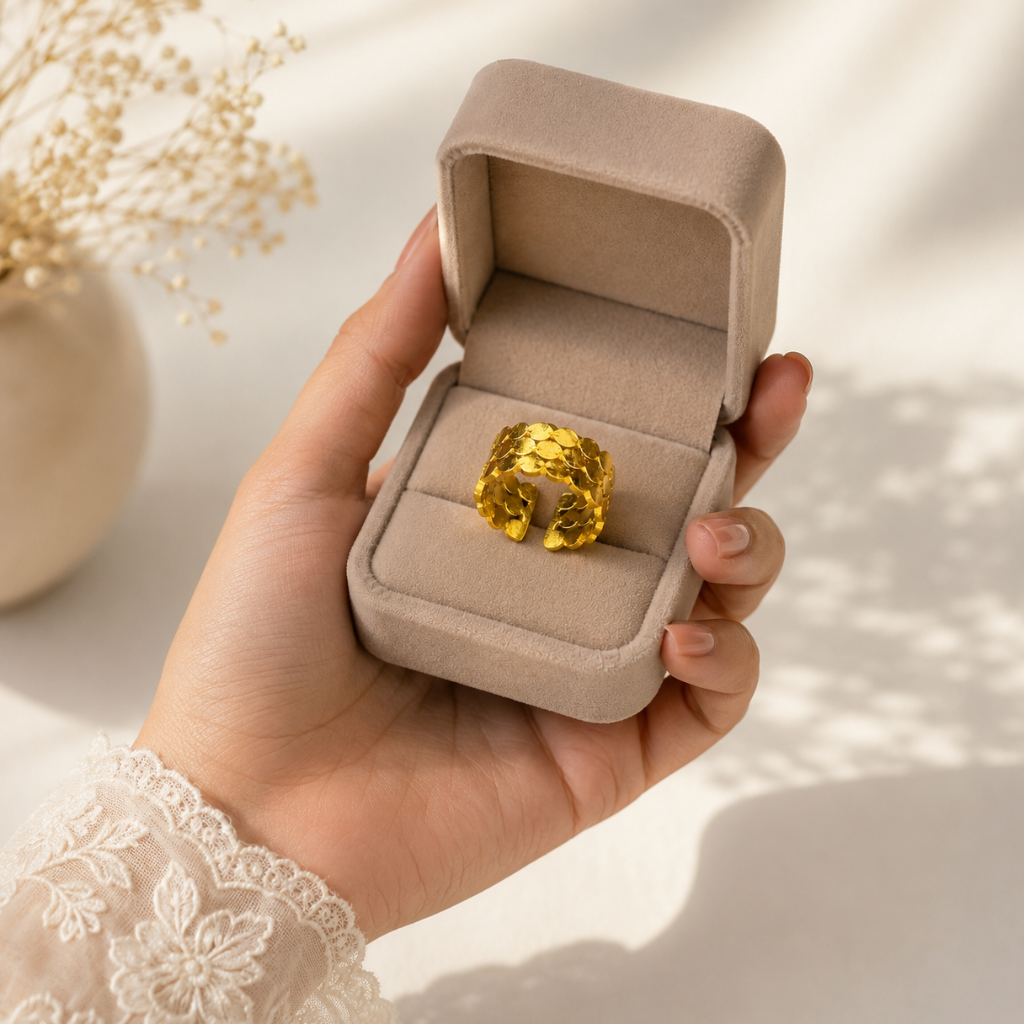 Golden Cascade Statement Ring
