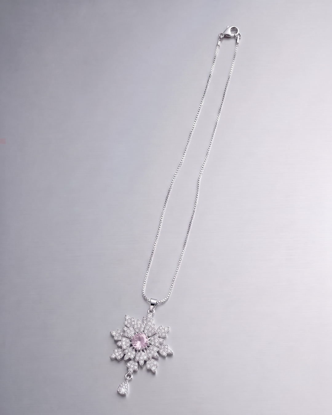 Blush Snowflake Crystal Pendant Necklace