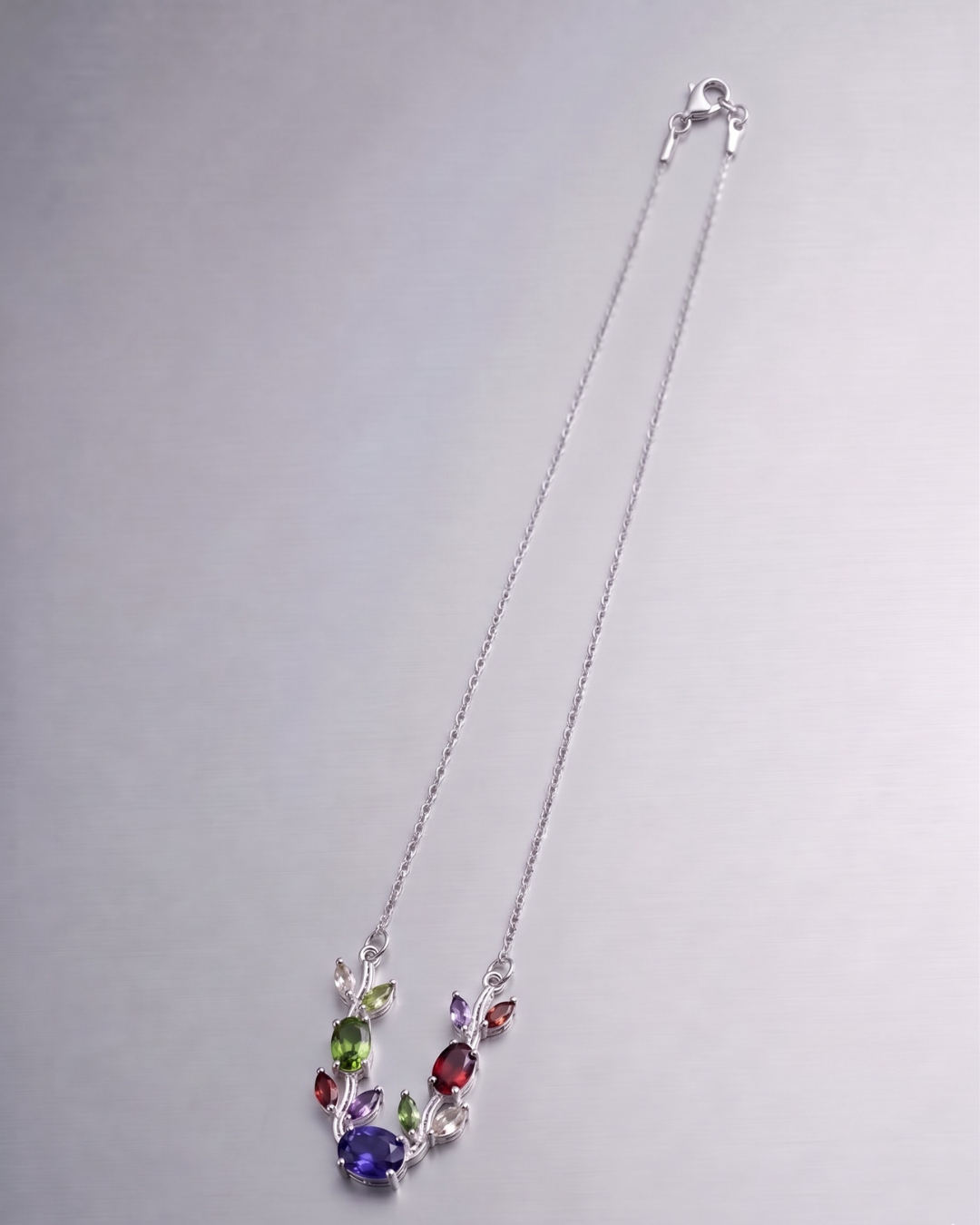 Aurora Bloom Necklace-Multicolor Crystal Leaf Pendant