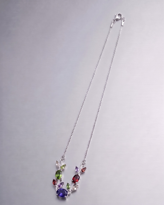 Aurora Bloom Necklace-Multicolor Crystal Leaf Pendant