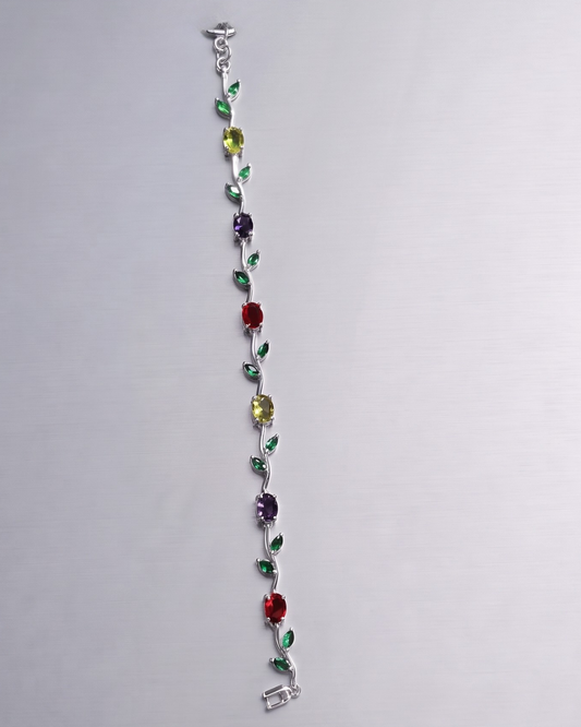 Enchanted Vine Bracelet-Multicolor Crystal Leaf Charm