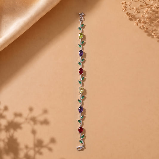 Enchanted Vine Bracelet-Multicolor Crystal Leaf Charm