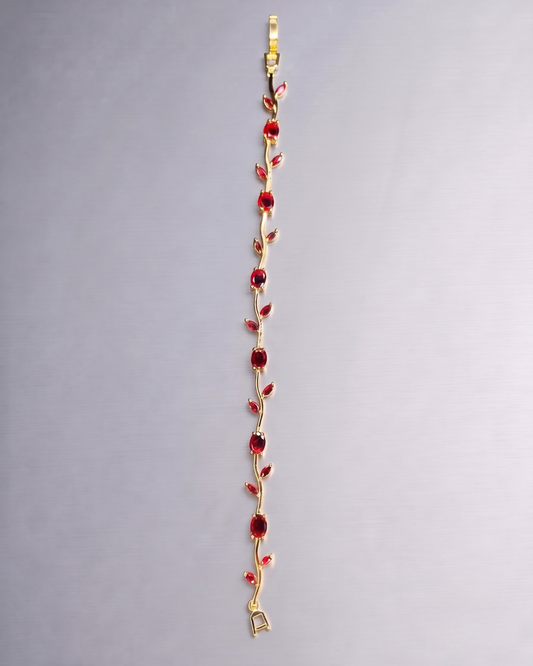 Ruby Vine Bracelet–Red Crystal Leaf Charm