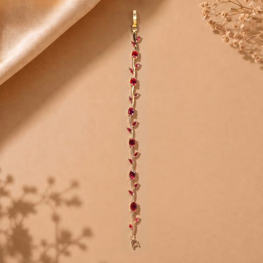 Ruby Vine Bracelet–Red Crystal Leaf Charm