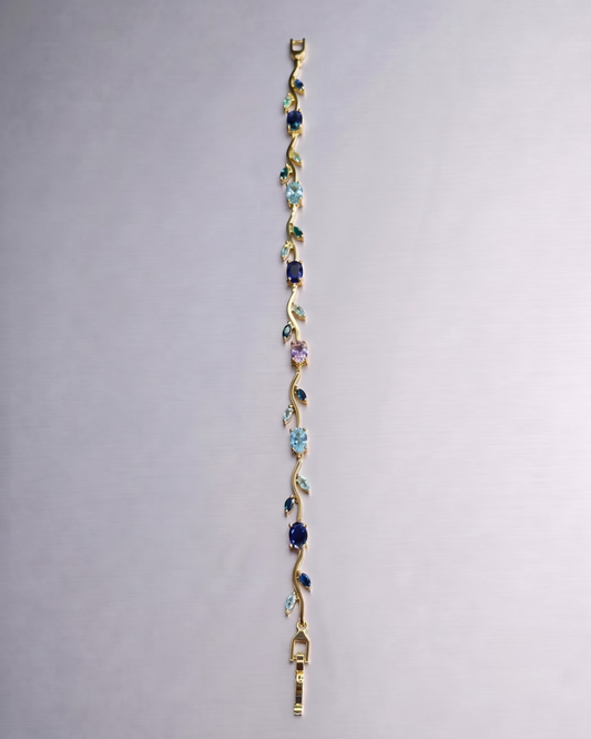 Ocean Dew Bracelet-Blue & Transparent Crystal Leaf Charm