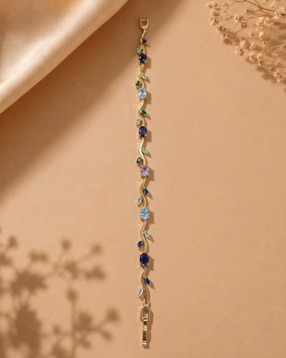 Ocean Dew Bracelet-Blue & Transparent Crystal Leaf Charm
