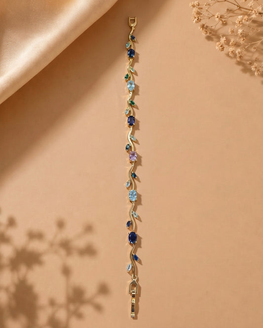 Ocean Dew Bracelet-Blue & Transparent Crystal Leaf Charm