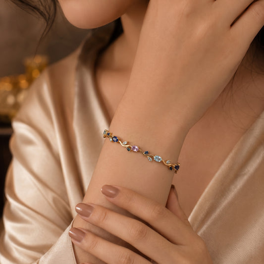 Ocean Dew Bracelet-Blue & Transparent Crystal Leaf Charm