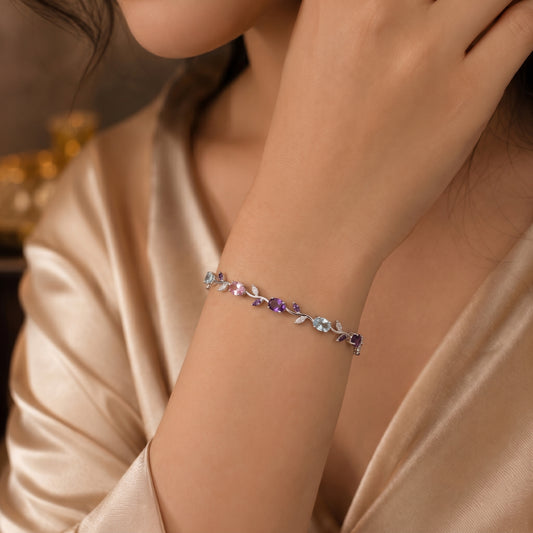 Aurora Vine Bracelet-Multicolor Crystal Leaf Charm