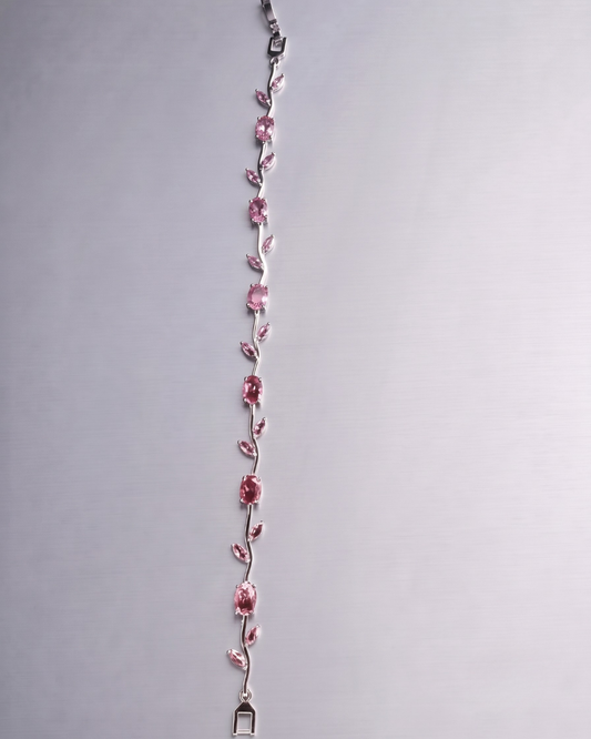 Blush Vine Bracelet Pink Crystal Leaf Charm