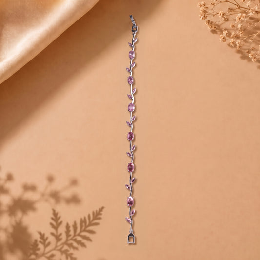Blush Vine Bracelet Pink Crystal Leaf Charm