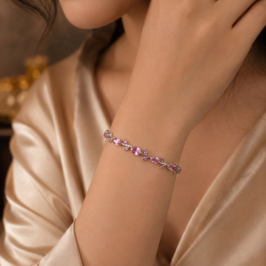 Blush Vine Bracelet Pink Crystal Leaf Charm