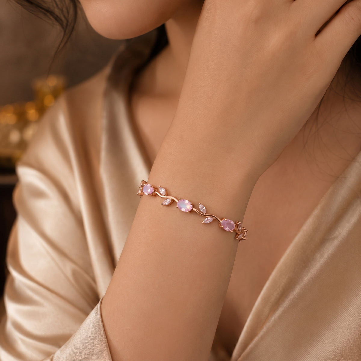 Crystal Vine Bracelet-Transparent Crystal Leaf Charm