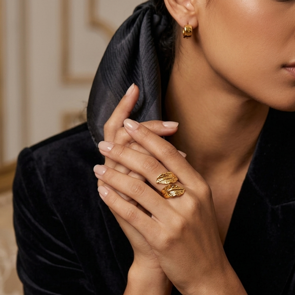Golden Leaf Cuff Ring
