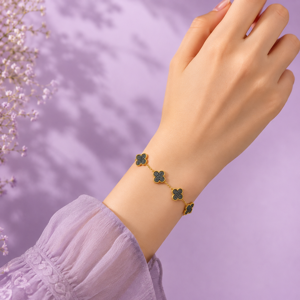 Midnight Clover Charm Bracelet