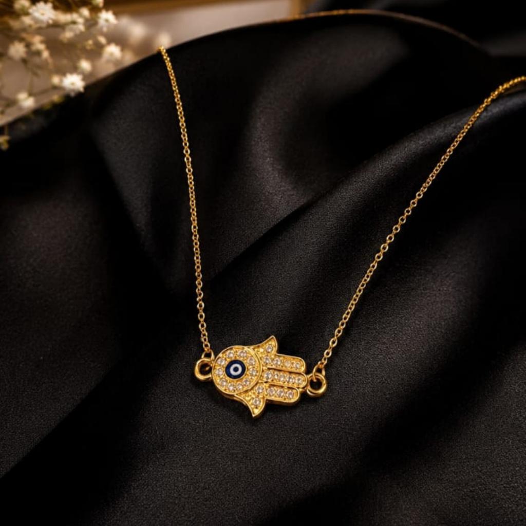Guardian Hamsa Crystal Necklace Evil Eye Pendant