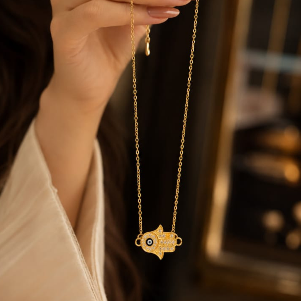 Guardian Hamsa Crystal Necklace Evil Eye Pendant