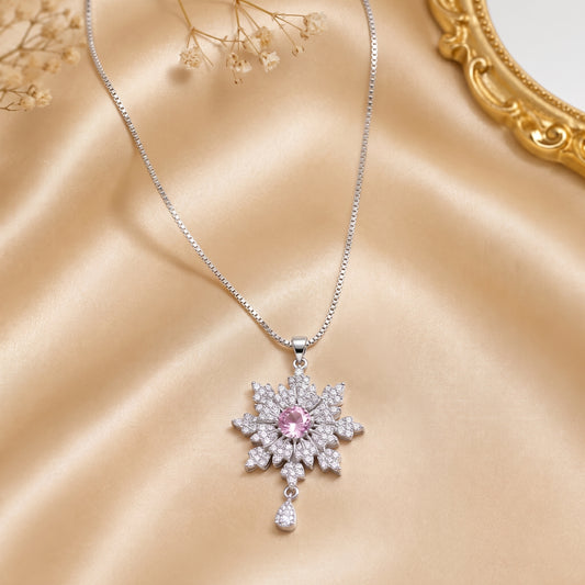 Blush Snowflake Crystal Pendant Necklace