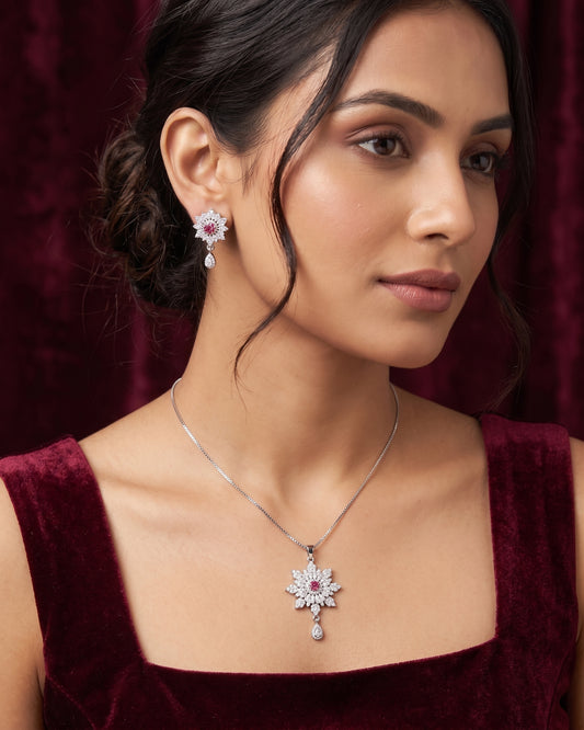 Bloom Snowflake Crystal Necklace and Earrings set