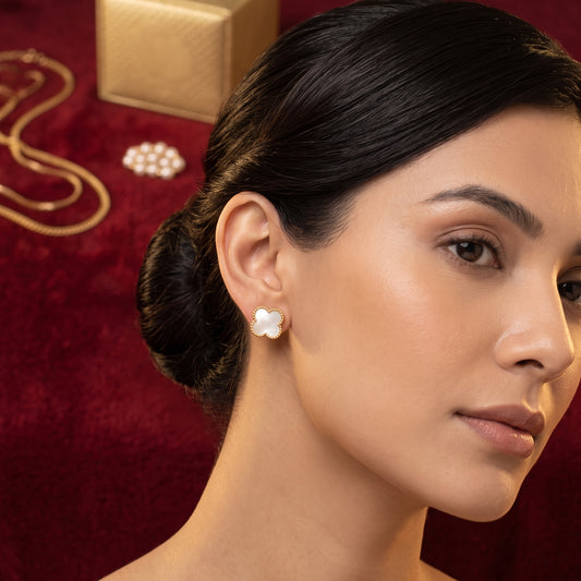 Ivory Clover Stud Earrings