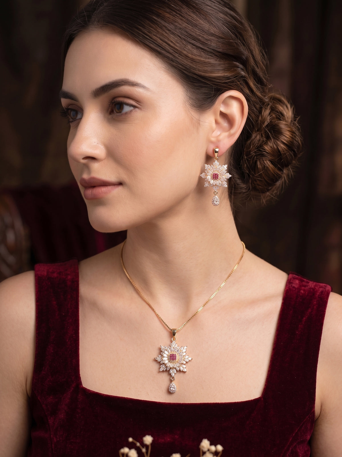 Bloom Crystal Pendant Necklace & Earrings Set