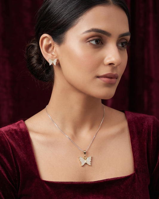 Golden Butterfly Crystal Jewellery Set