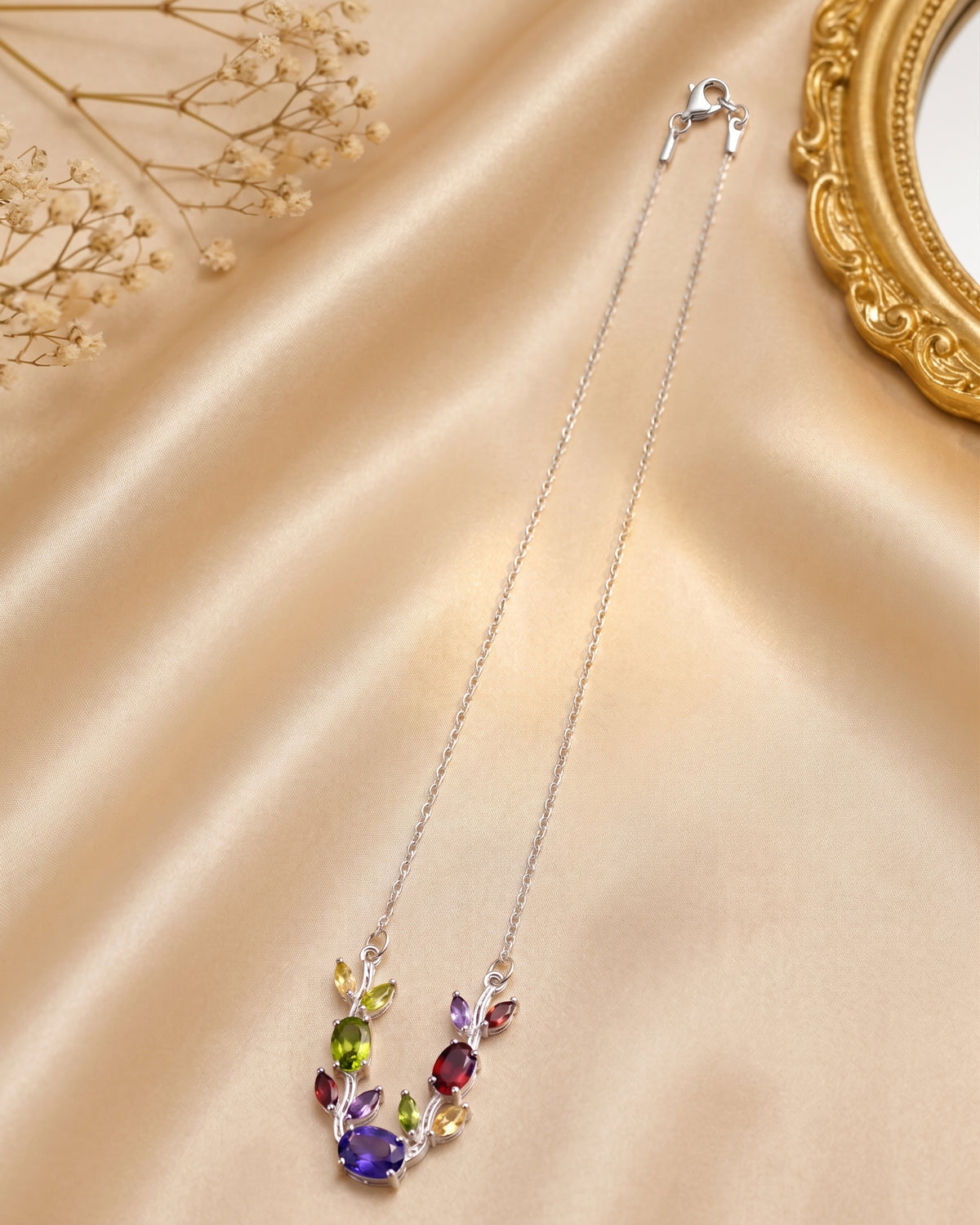 Aurora Bloom Necklace-Multicolor Crystal Leaf Pendant