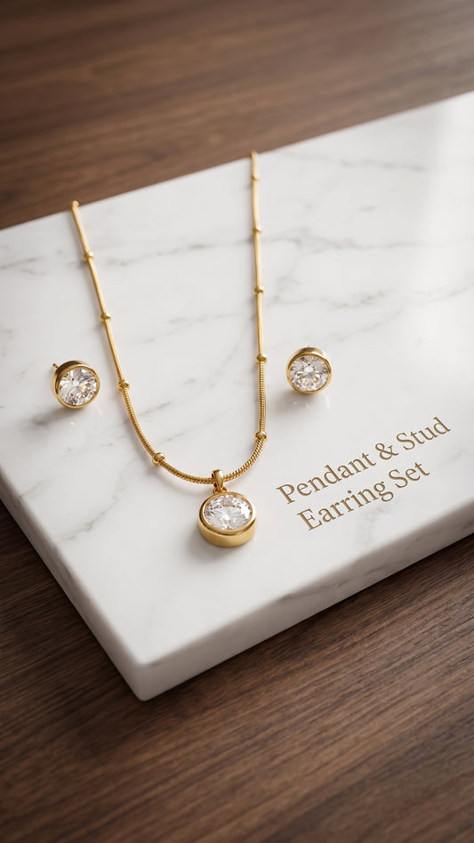 Aurelia Bezel Crystal Pendant & Stud Earring Set