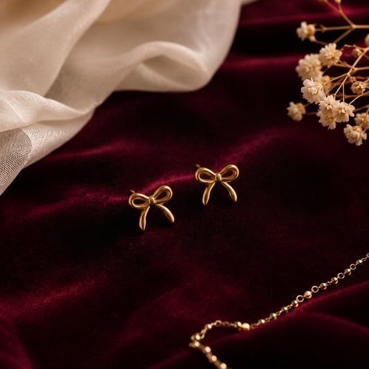 Golden Bow Stud Earrings