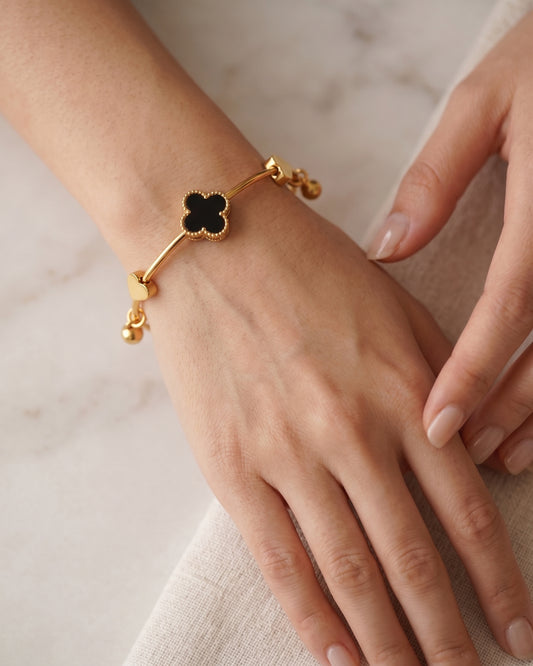 Elegant Black Clover Adjustable Bangle