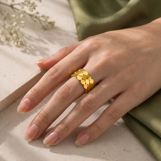 Golden Cascade Statement Ring