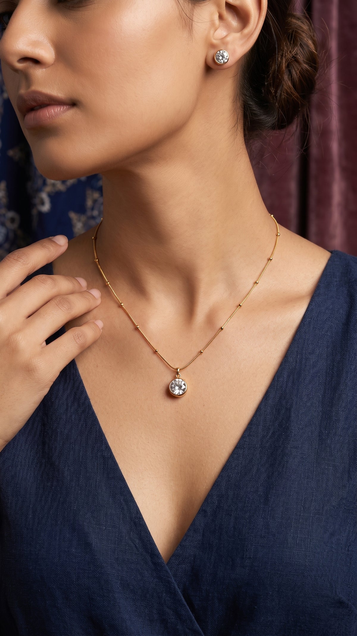 Aurelia Bezel Crystal Pendant & Stud Earring Set