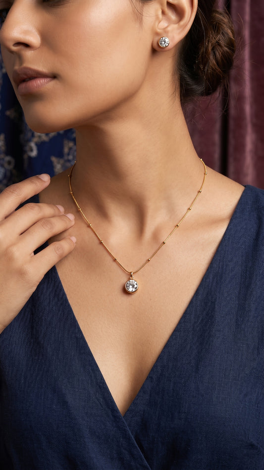 Aurelia Bezel Crystal Pendant & Stud Earring Set