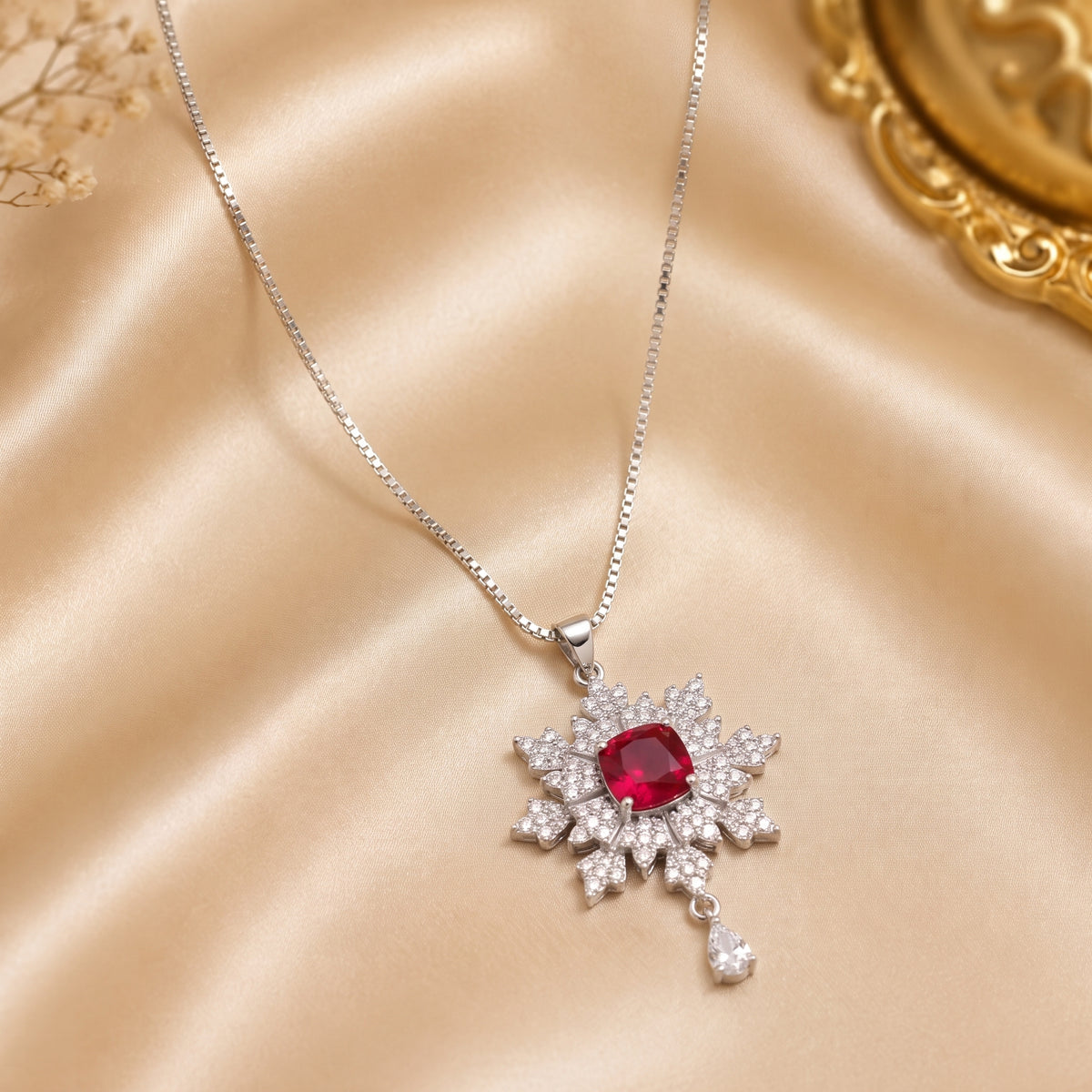 Snowflake Red Crystal Pendant Necklace