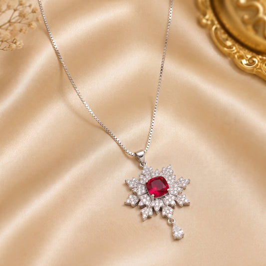 Snowflake Red Crystal Pendant Necklace