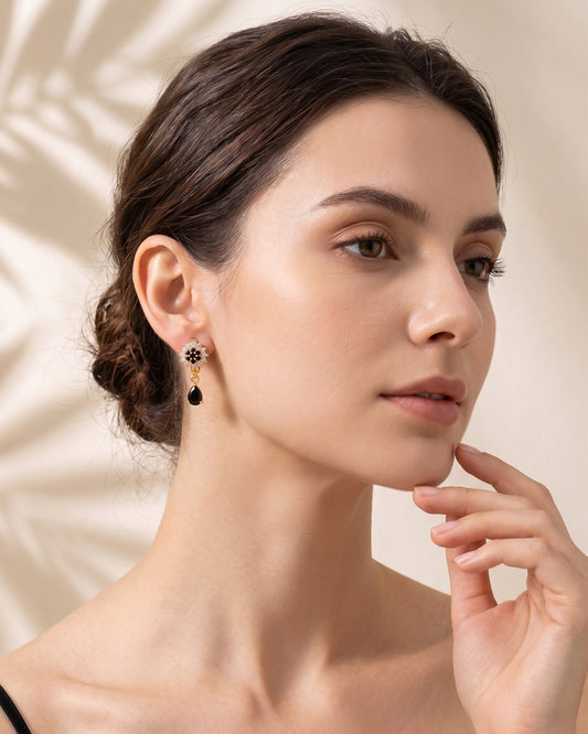 Midnight Bloom Crystal Drop Earrings