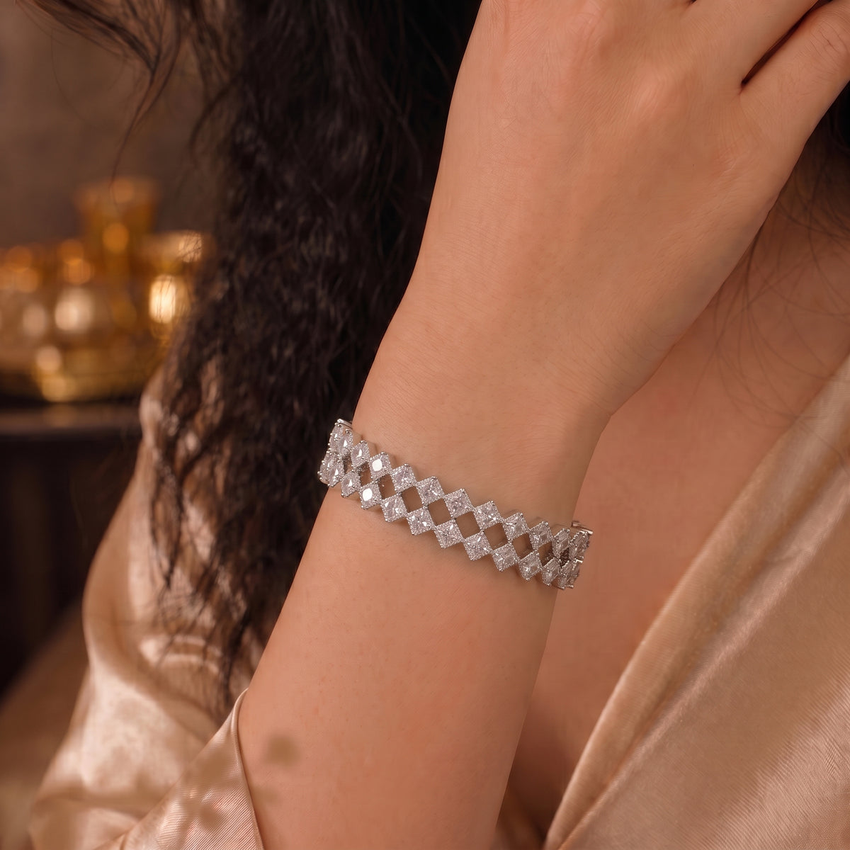 Royal Silver Crystal Bangles